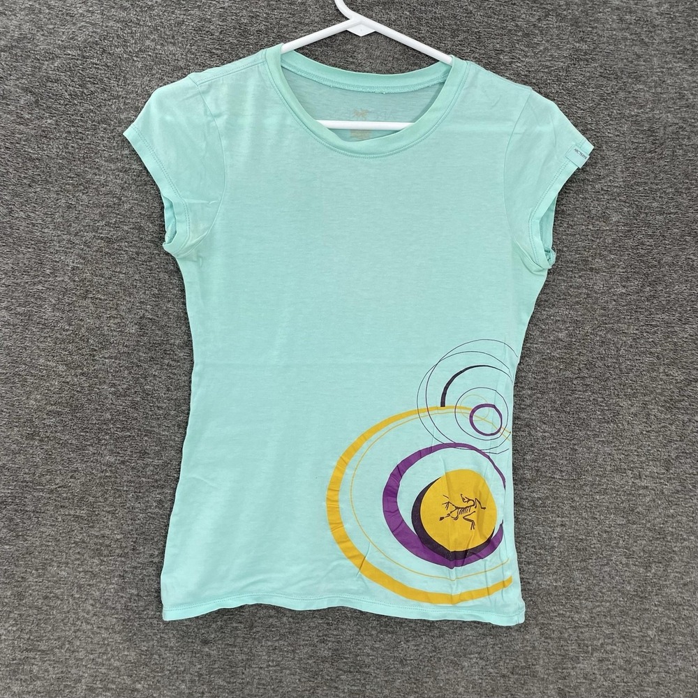 Arc'teryx‎ Shirt Womens Small Green Crew Neck Graphic Cotton Cap Sleeve Tee Top